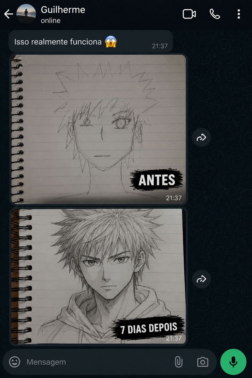 Antes e depois — aluno 3